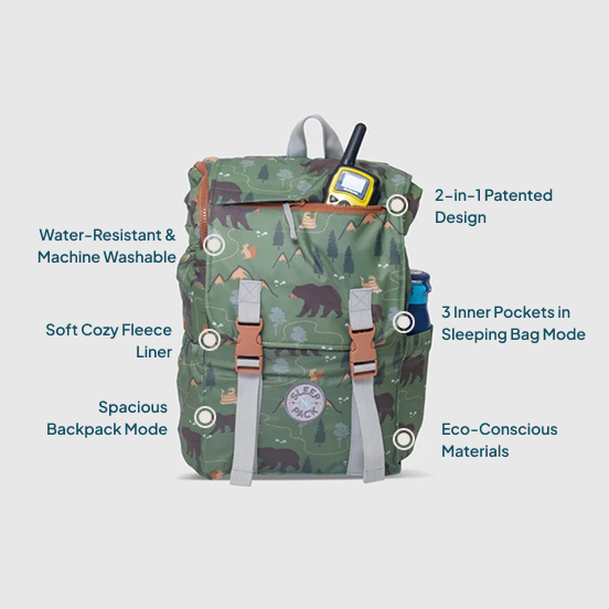 Sleep-N-Pack™ – Little Kid Size | Pals in Print: Camping Bears Trail