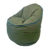 Campus Round Bean Bag Chair – Olive Cotton Canvas with Navy Blue Piping – Refillable, Washable Cover, Memory Foam Fill