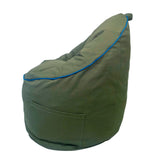 Campus Round Bean Bag Chair – Olive Cotton Canvas with Navy Blue Piping – Refillable, Washable Cover, Memory Foam Fill