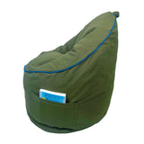 Campus Round Bean Bag Chair – Olive Cotton Canvas with Navy Blue Piping – Refillable, Washable Cover, Memory Foam Fill