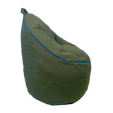 Campus Round Bean Bag Chair – Olive Cotton Canvas with Navy Blue Piping – Refillable, Washable Cover, Memory Foam Fill