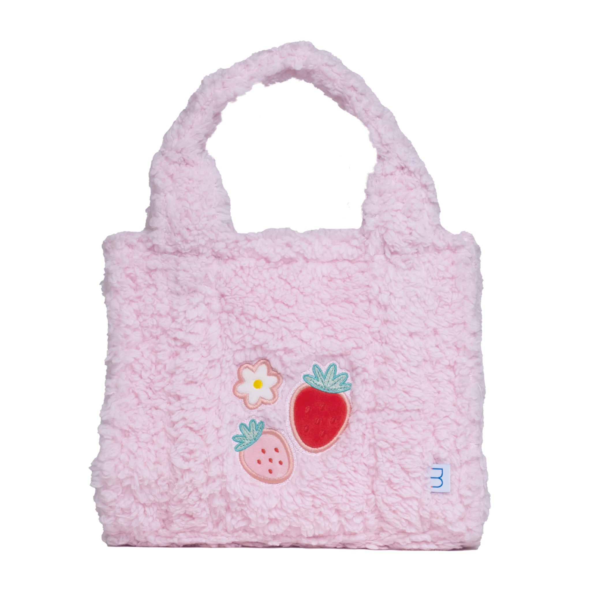 Sherpa Tote Bag – Cozy, Colorful & Convertible with Matching Coin Purse, Strawberries + Daisies