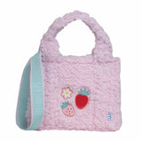 Sherpa Tote Bag – Cozy, Colorful & Convertible with Matching Coin Purse, Strawberries + Daisies