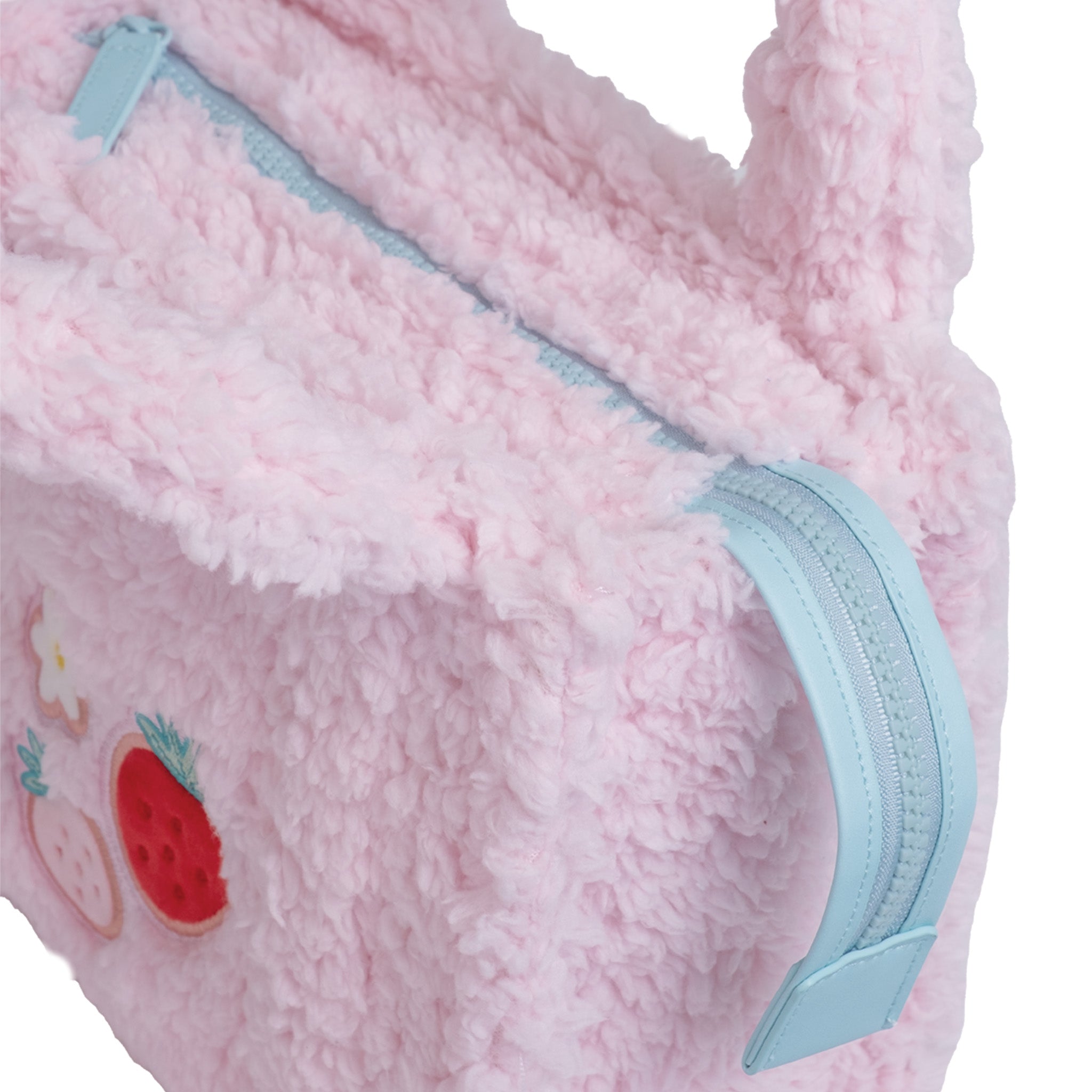 Sherpa Tote Bag – Cozy, Colorful & Convertible with Matching Coin Purse, Strawberries + Daisies