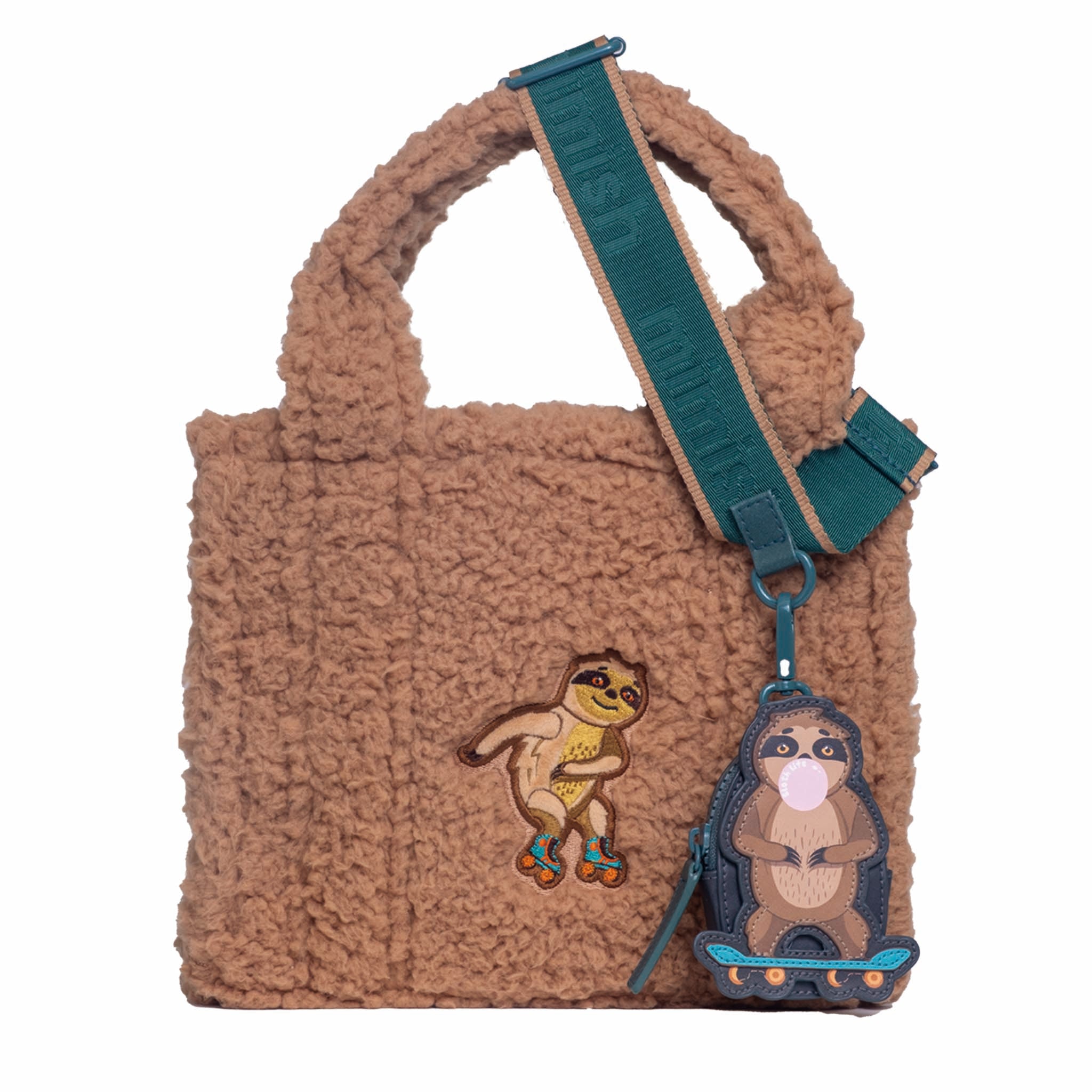 Sherpa Tote Bag – Cozy, Colorful & Convertible with Matching Coin Purse, Skating Sloths