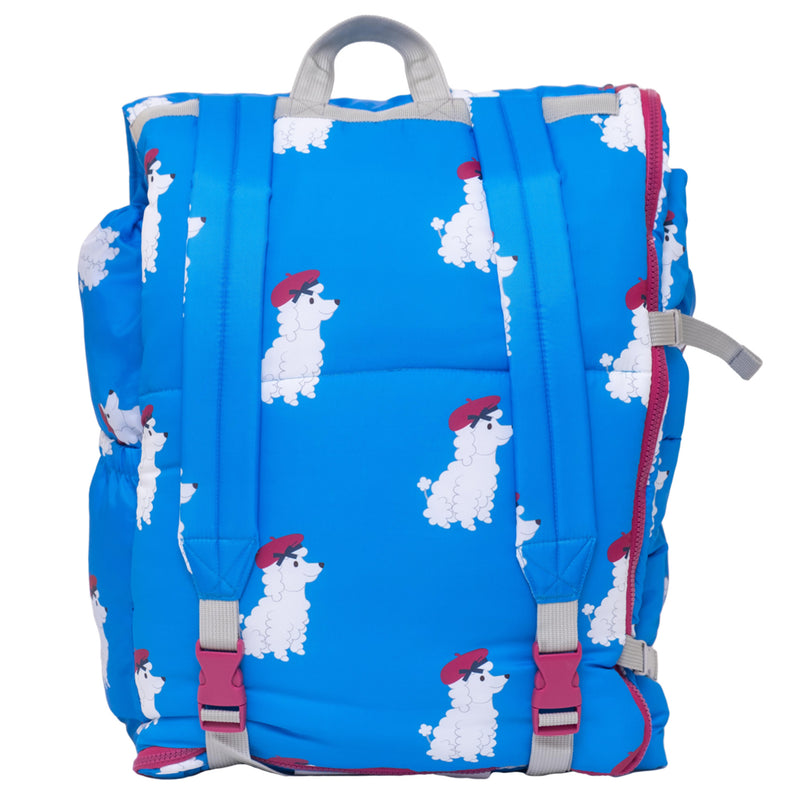 Sleep-N-Pack™ Big Kid Sleeping Bag Backpack – French Poodle Print in Brilliant Blue