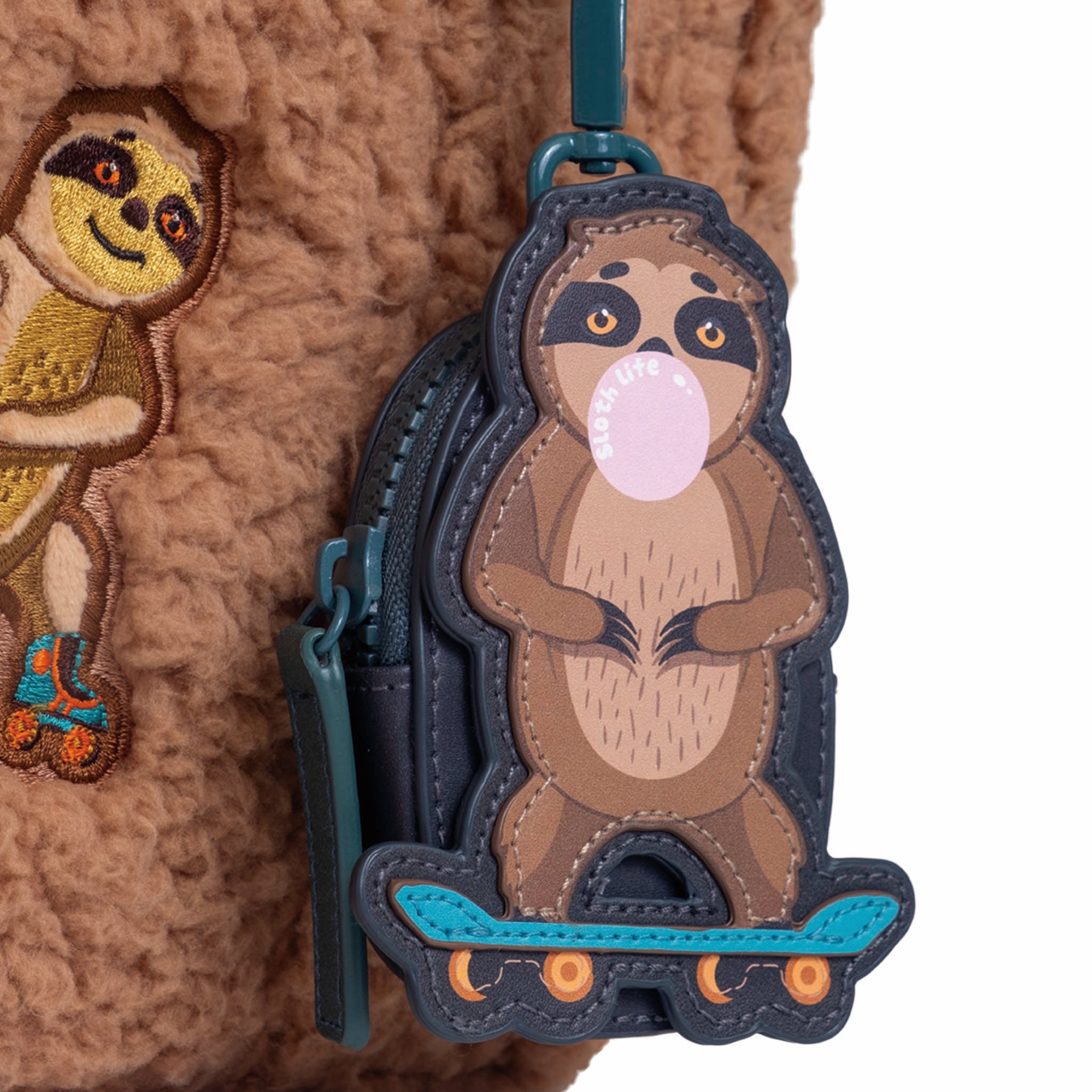 Sherpa Tote Bag – Cozy, Colorful & Convertible with Matching Coin Purse, Skating Sloths