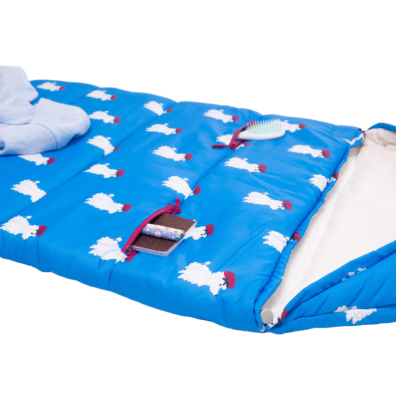 Sleep-N-Pack™ Big Kid Sleeping Bag Backpack – French Poodle Print in Brilliant Blue