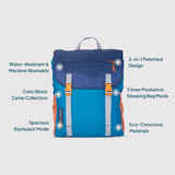 Sleep-N-Pack™ – Big Kid Size | Color Block Camp Collection: Enamel Blue, Persimmon & Navy Blue