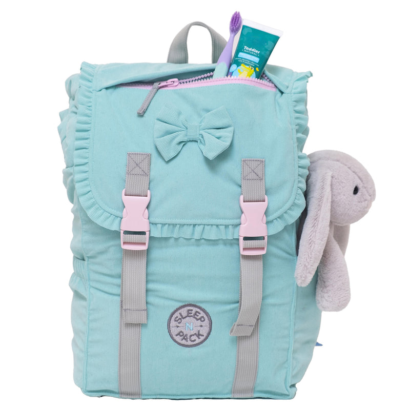 Sleep-N-Pack™ – Little Kid Size | Bows & Ruffles Tanager Turquoise Corduroy