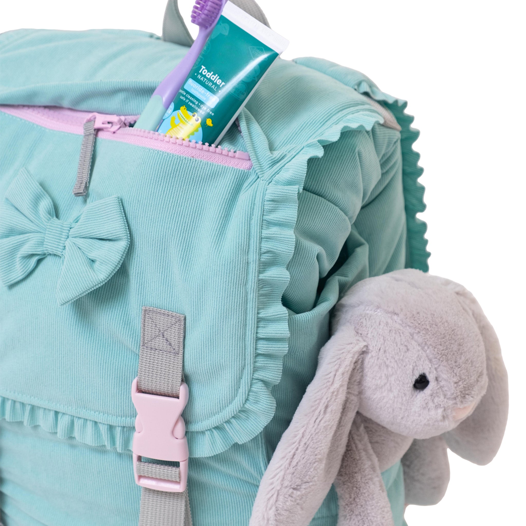 Sleep-N-Pack™ – Little Kid Size | Bows & Ruffles Tanager Turquoise Corduroy