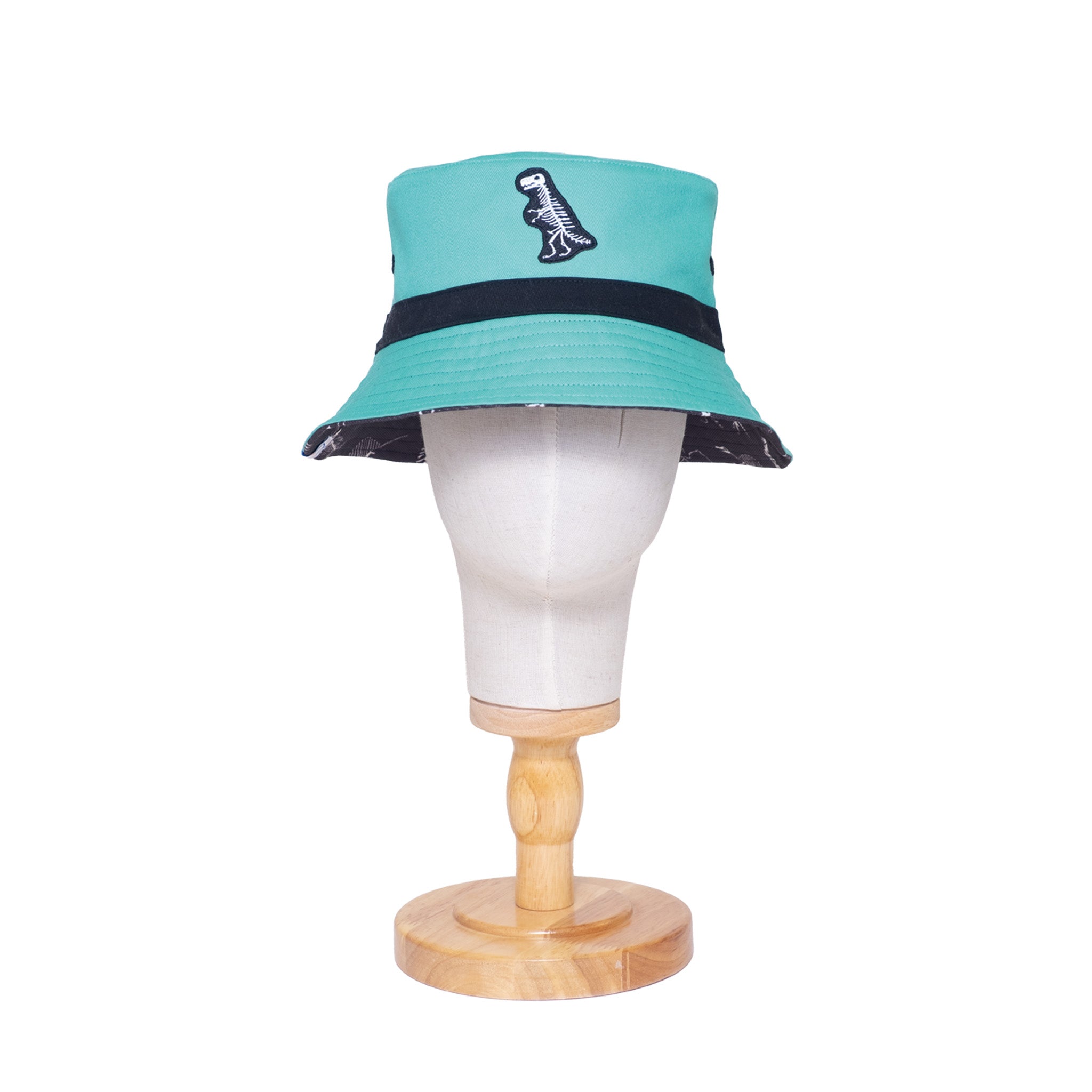 Reversible Glow-in-the-Dark Bucket Hat – Dino Skeleton Bones