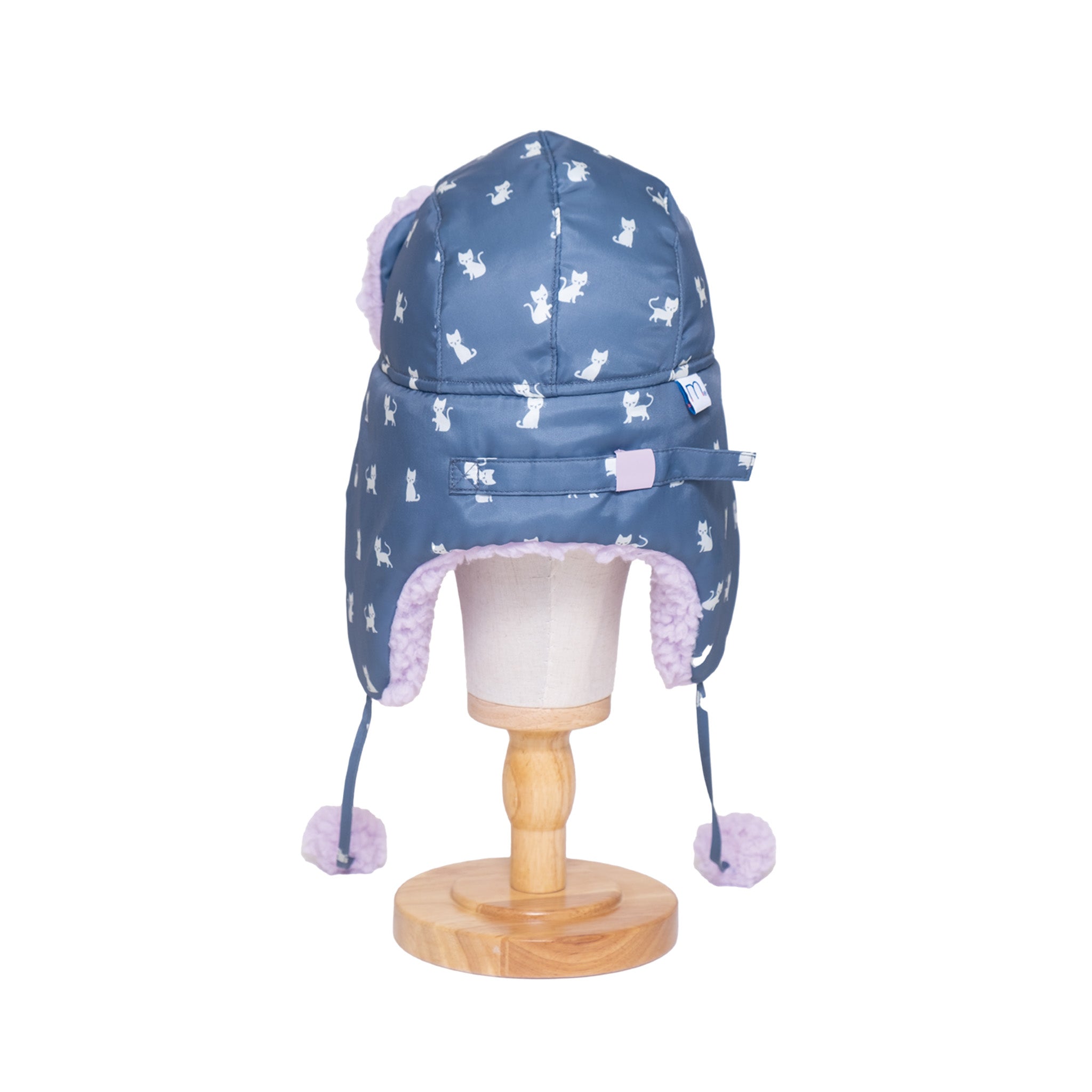 The Cozy Trapper Hat – Kittens Print with Orchid Sherpa Liner & Pompoms