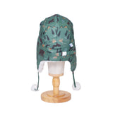 The Cozy Trapper Hat – Camping Trails Print with Coconut White Sherpa Liner & Pompoms
