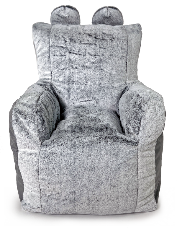 Little Kid's Armchair Beanbag in Super Soft Faux Fur - Double Grey