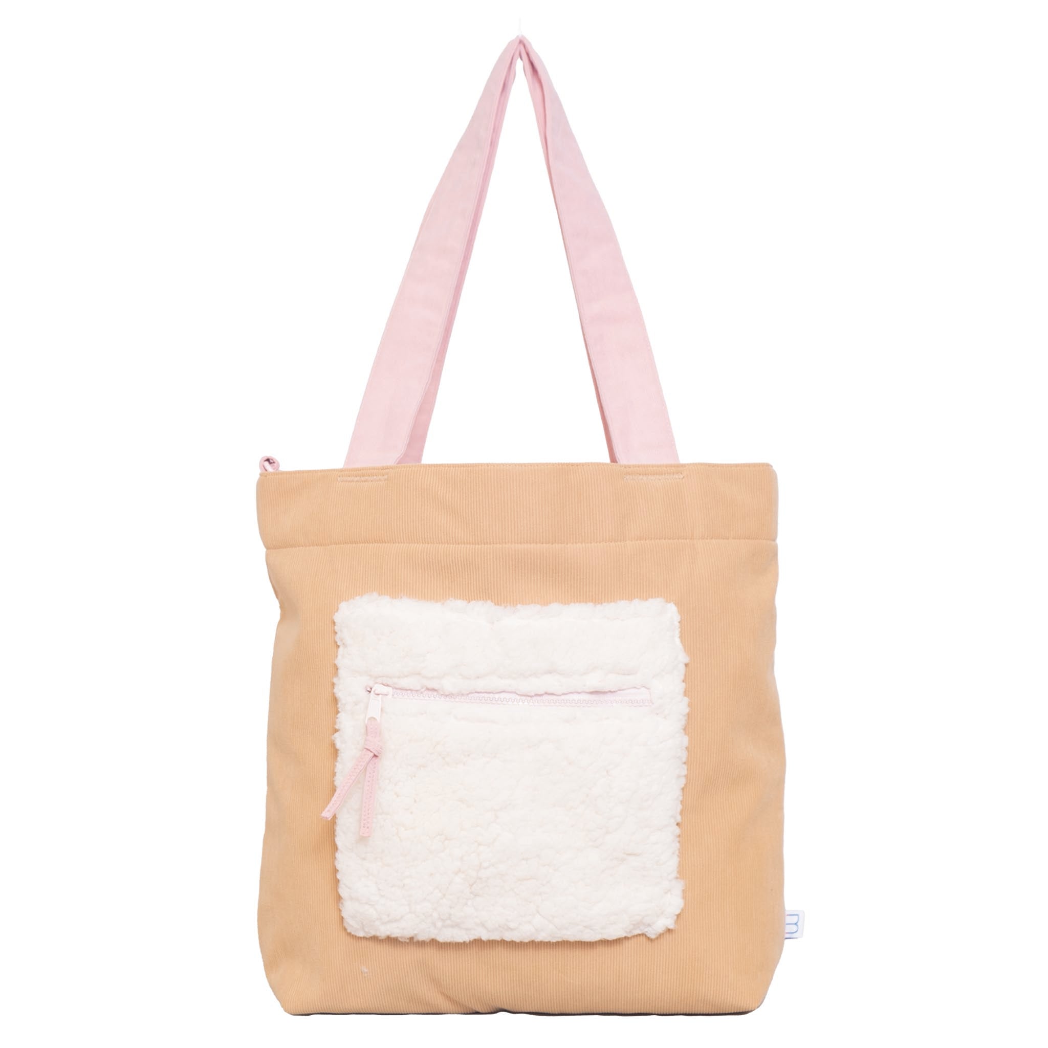 Color Block Tote – Corduroy & Sherpa Bag with Double Pockets + Cozy Coin Purse, Curry