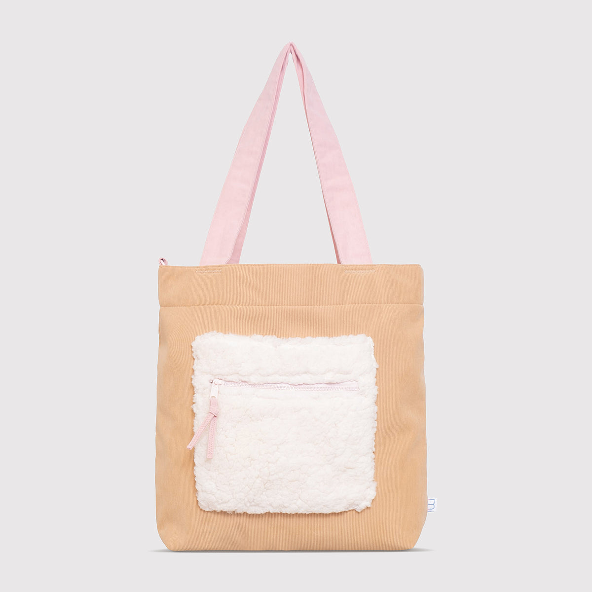 Color Block Tote – Corduroy & Sherpa Bag with Double Pockets + Cozy Coin Purse, Curry
