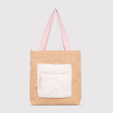 Color Block Tote – Corduroy & Sherpa Bag with Double Pockets + Cozy Coin Purse, Curry