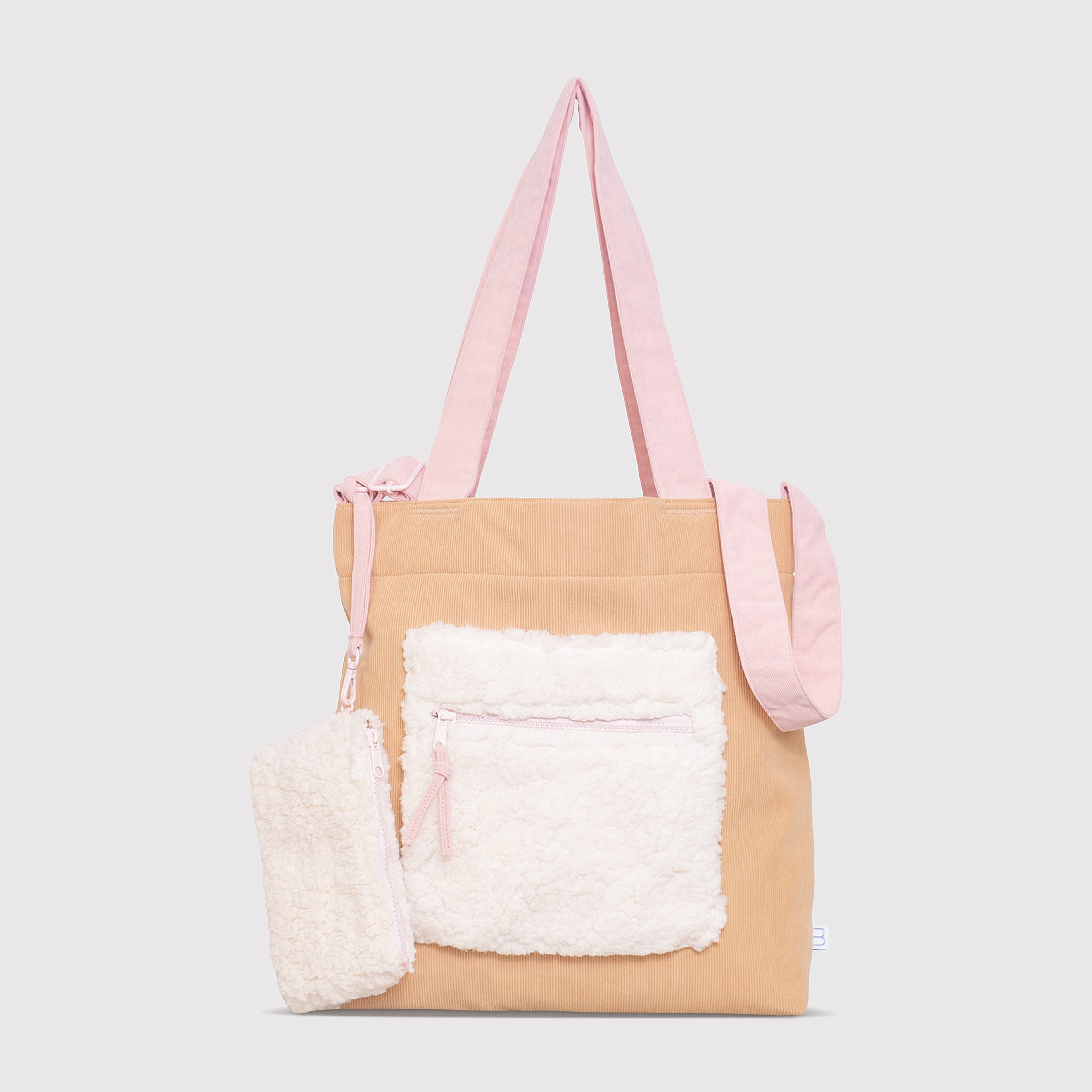 Color Block Tote – Corduroy & Sherpa Bag with Double Pockets + Cozy Coin Purse, Curry