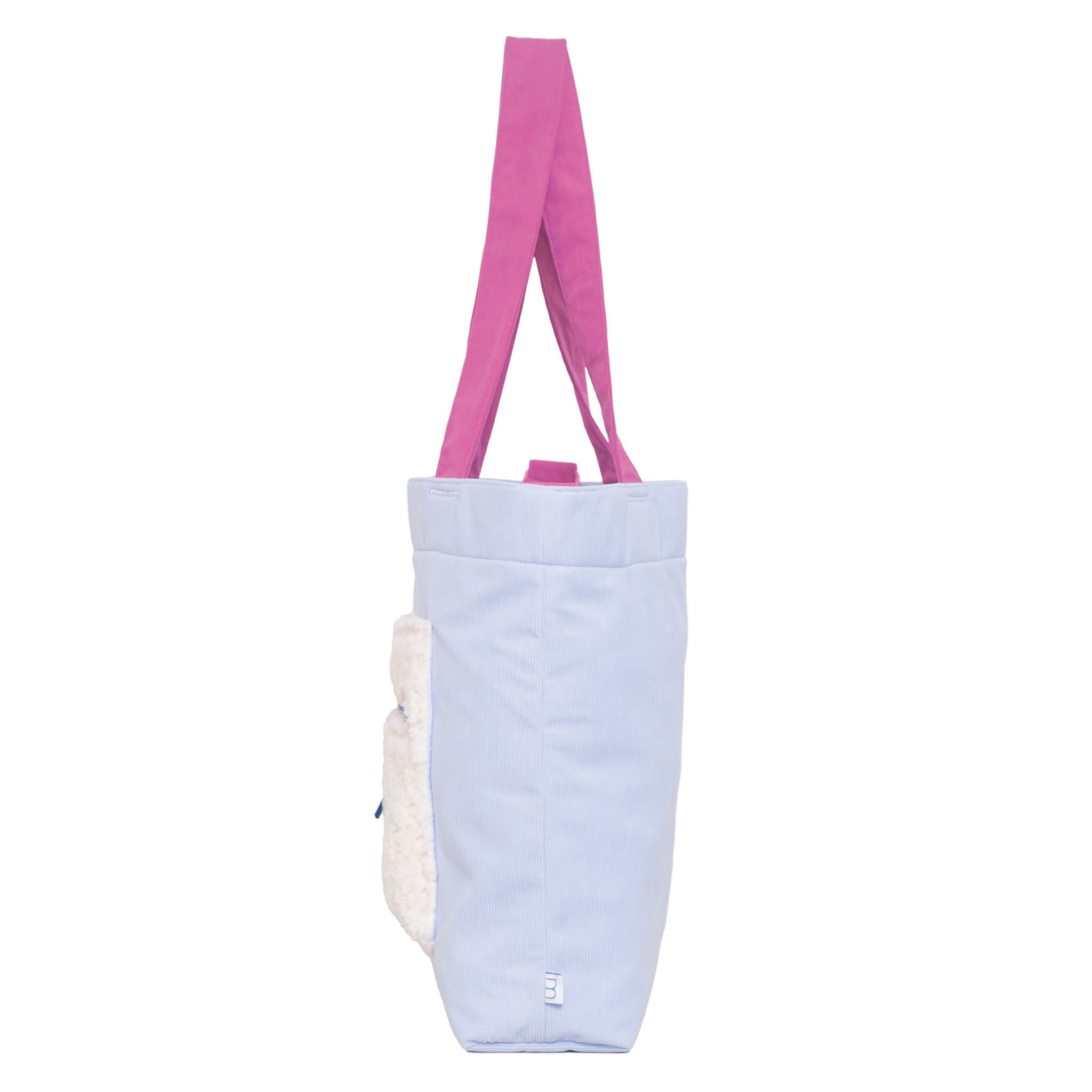Color Block Tote – Corduroy & Sherpa Bag with Double Pockets + Cozy Coin Purse, BlueBell