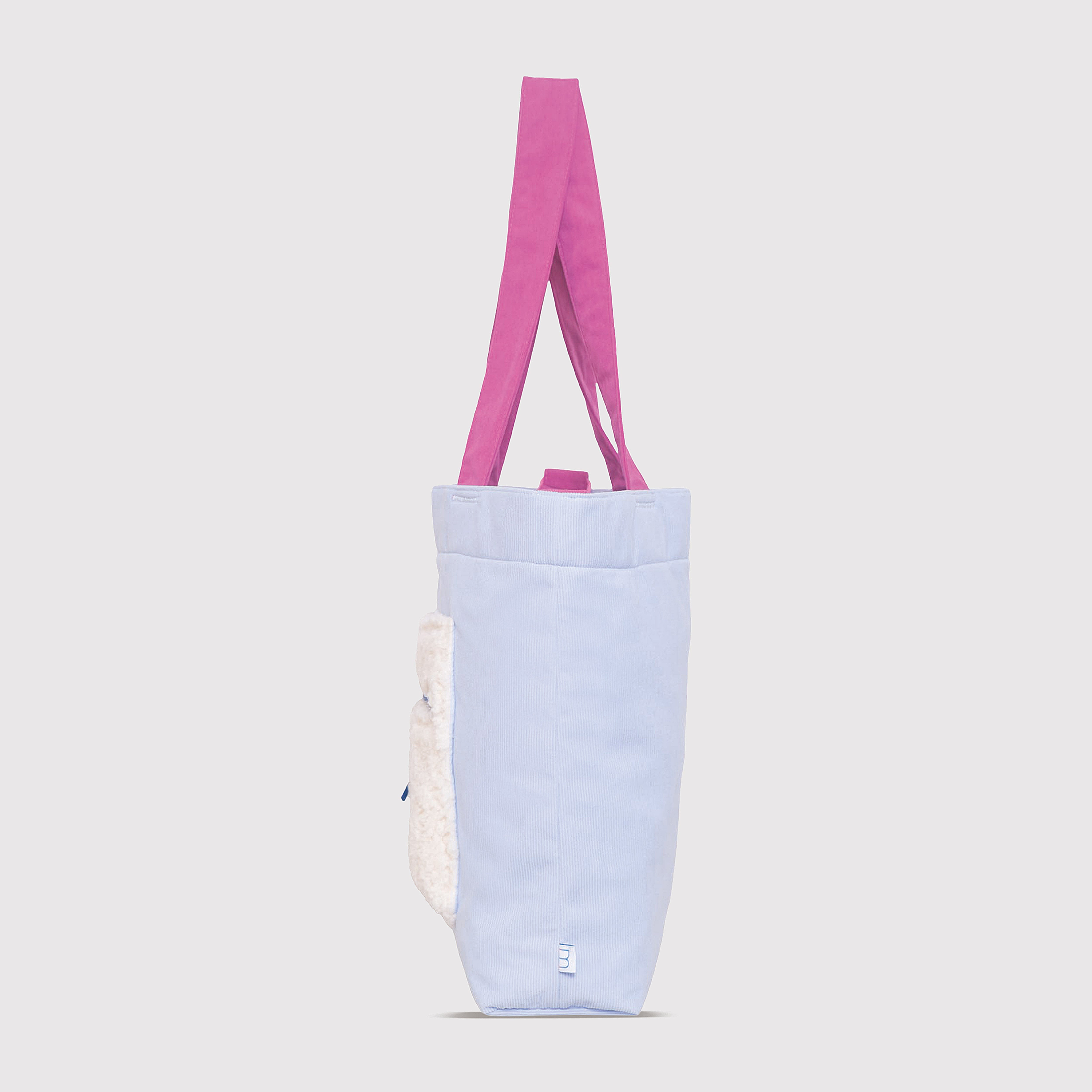 Color Block Tote – Corduroy & Sherpa Bag with Double Pockets + Cozy Coin Purse, BlueBell