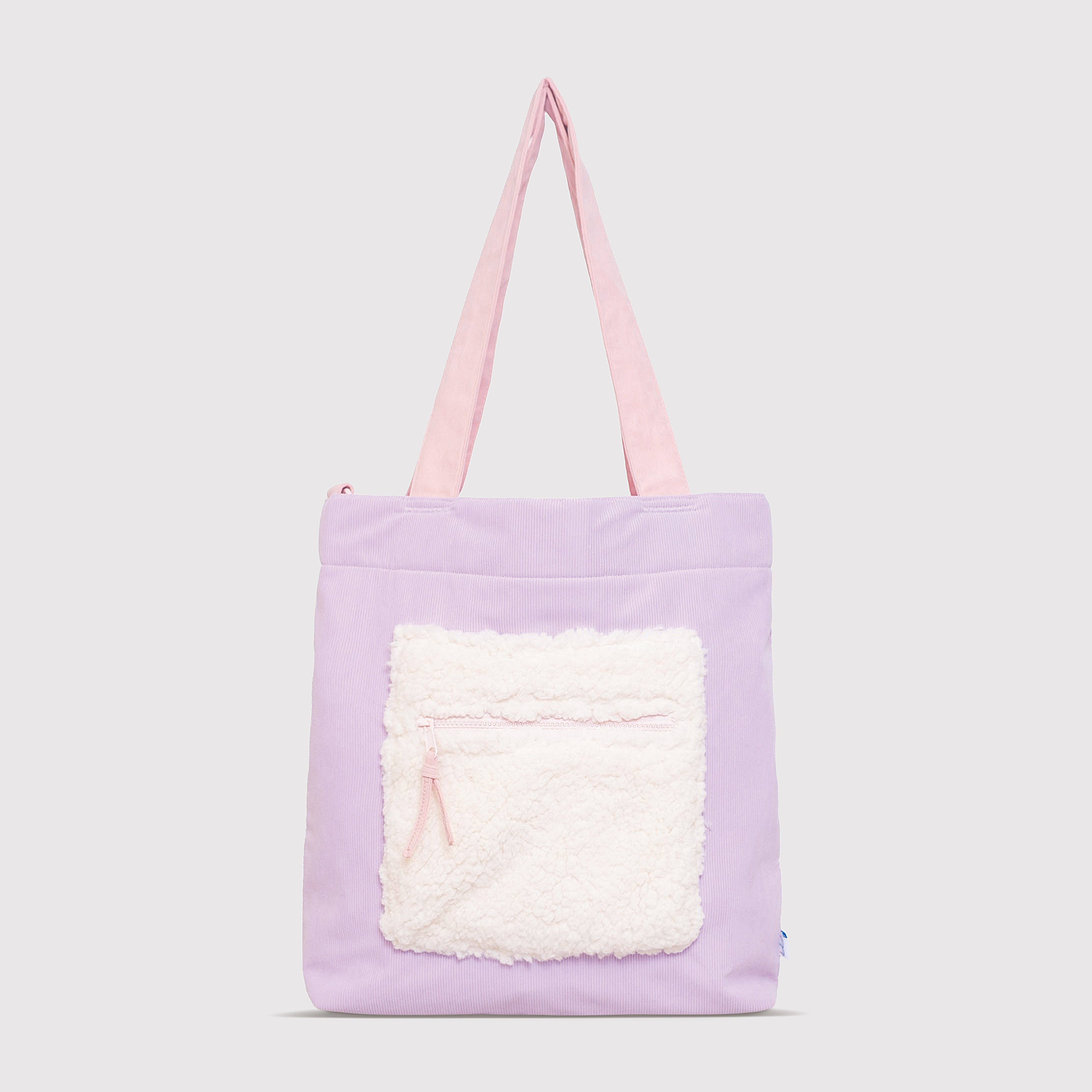 Color Block Tote – Corduroy & Sherpa Bag with Double Pockets + Cozy Coin Purse, Orchid Petal