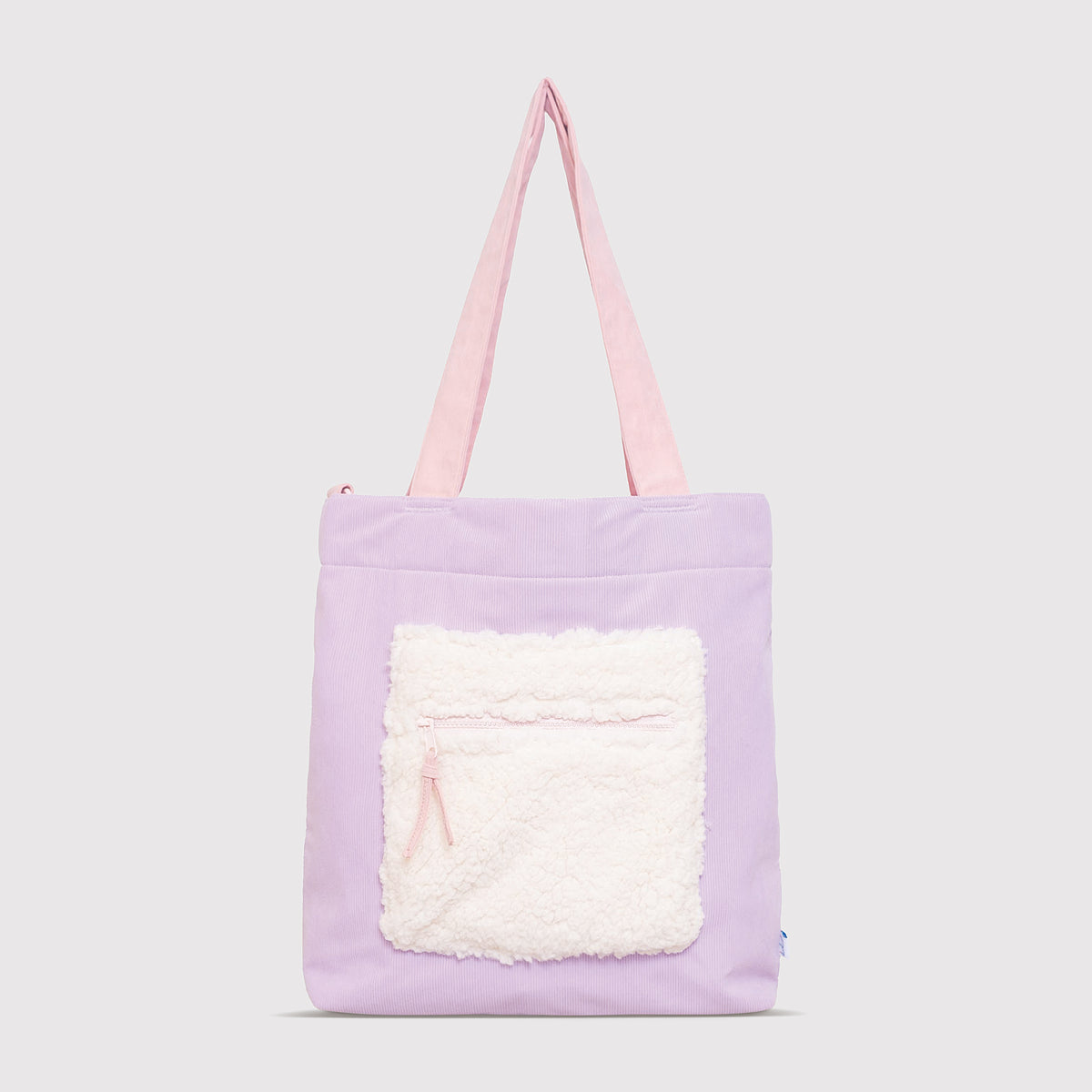 Color Block Tote – Corduroy & Sherpa Bag with Double Pockets + Cozy Coin Purse, Orchid Petal