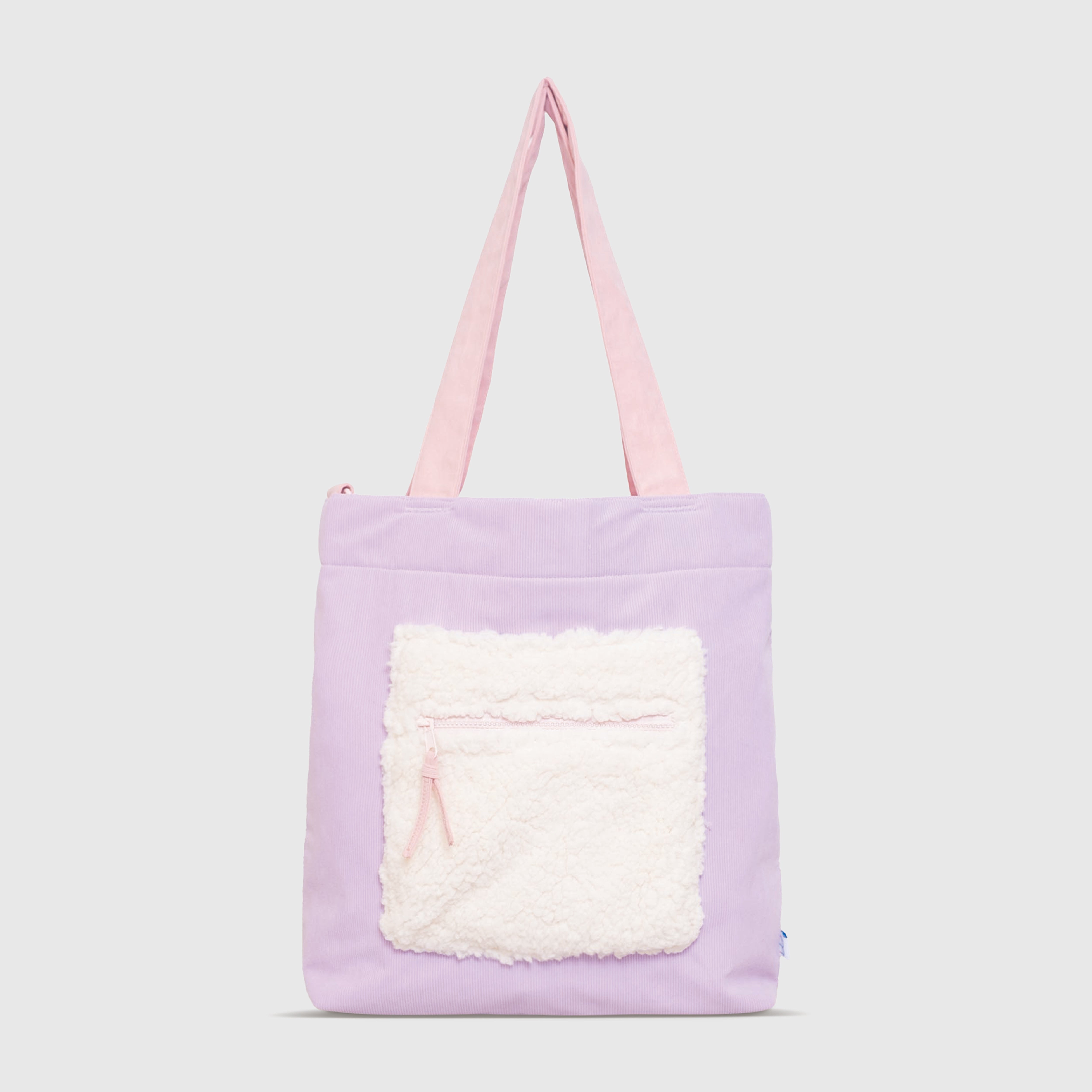 Color Block Tote – Corduroy & Sherpa Bag with Double Pockets + Cozy Coin Purse, Orchid Petal
