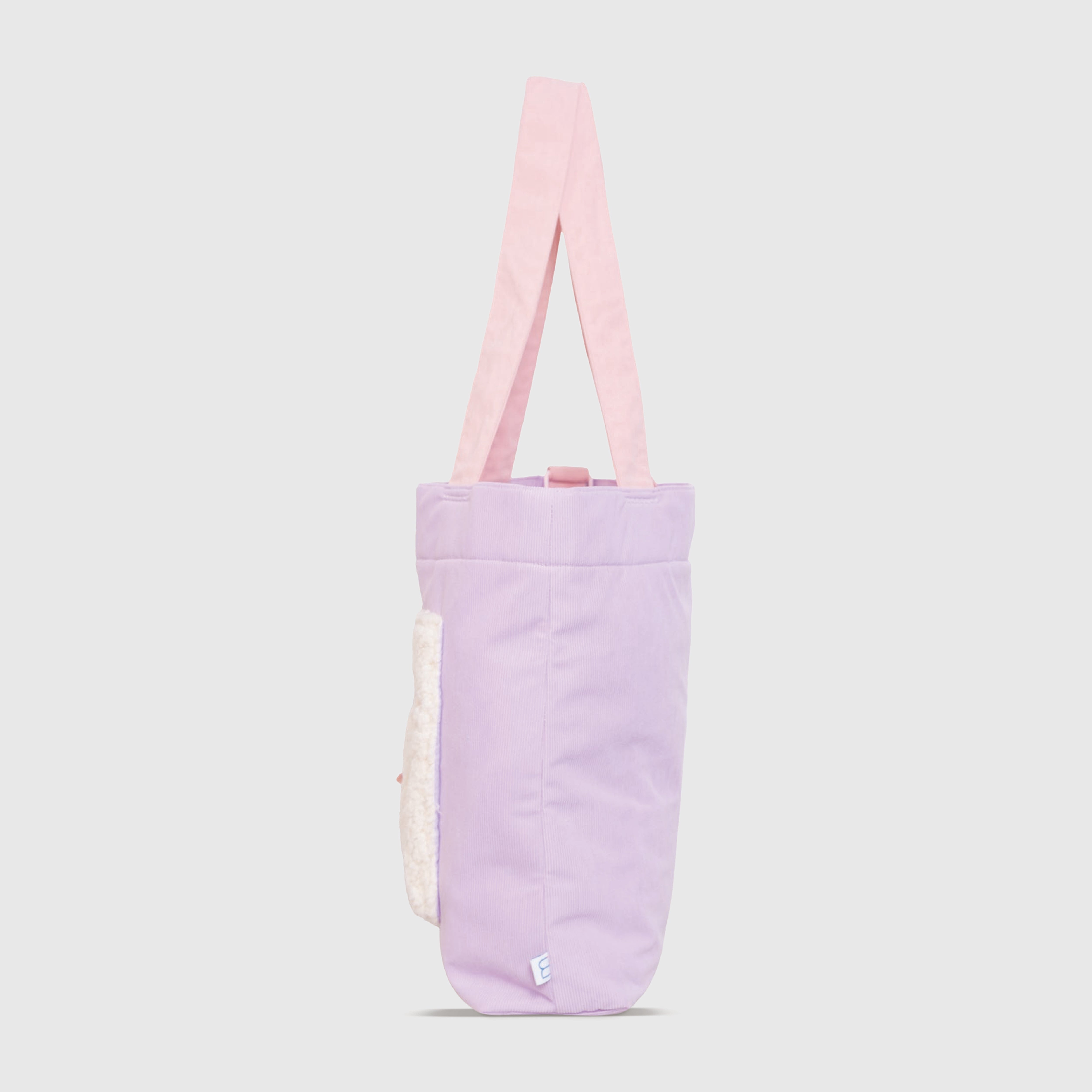 Color Block Tote – Corduroy & Sherpa Bag with Double Pockets + Cozy Coin Purse, Orchid Petal