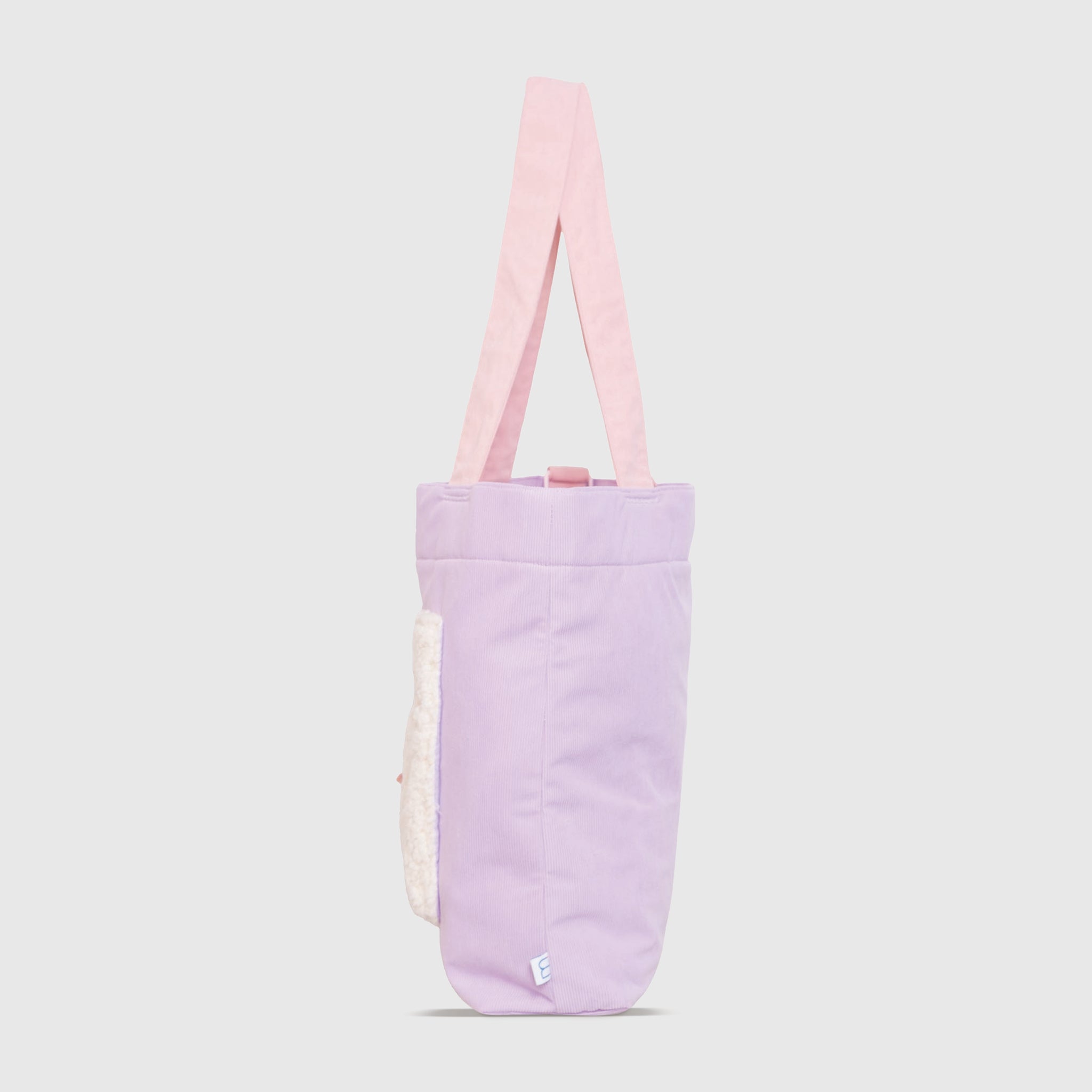 Color Block Tote – Corduroy & Sherpa Bag with Double Pockets + Cozy Coin Purse, Orchid Petal