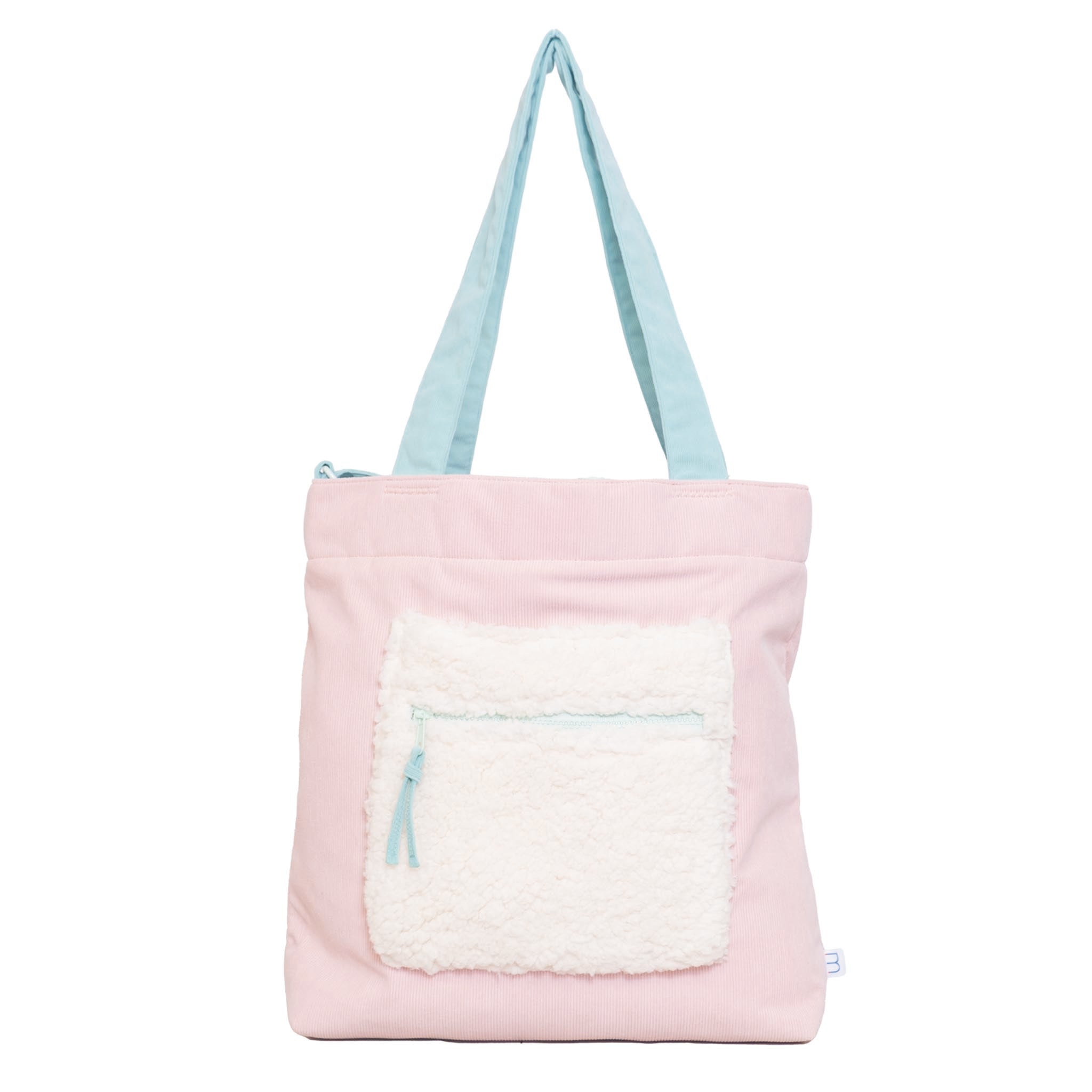 Color Block Tote – Corduroy & Sherpa Bag with Double Pockets + Cozy Coin Purse, Cotton Candy