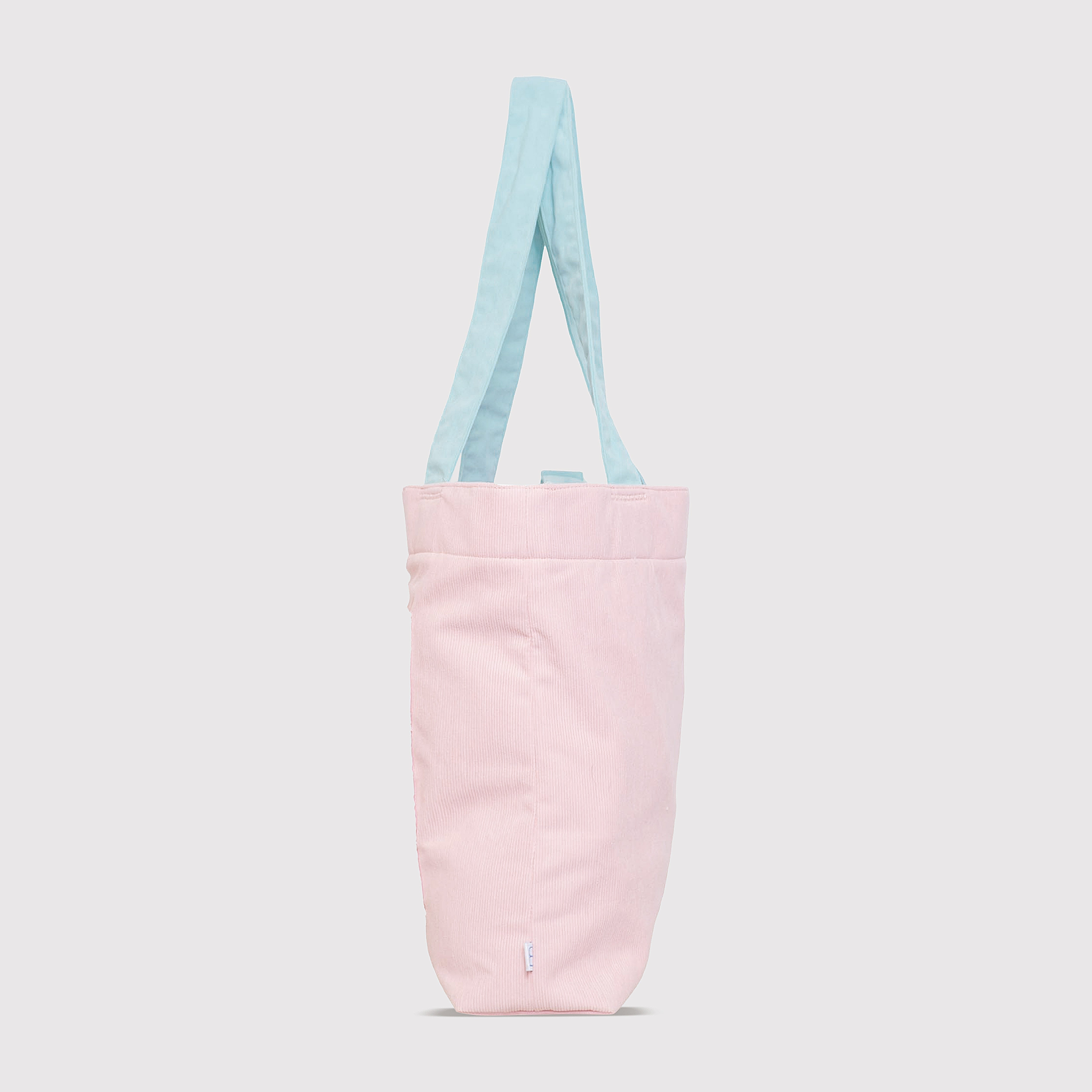 Color Block Tote – Corduroy & Sherpa Bag with Double Pockets + Cozy Coin Purse, Cotton Candy