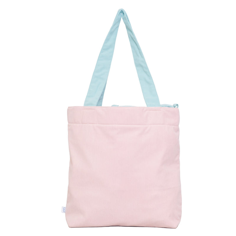 Color Block Tote – Corduroy & Sherpa Bag with Double Pockets + Cozy Coin Purse, Cotton Candy