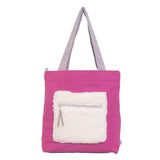 Color Block Tote – Corduroy & Sherpa Bag with Double Pockets + Cozy Coin Purse, Hibisucs