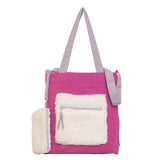 Color Block Tote – Corduroy & Sherpa Bag with Double Pockets + Cozy Coin Purse, Hibisucs