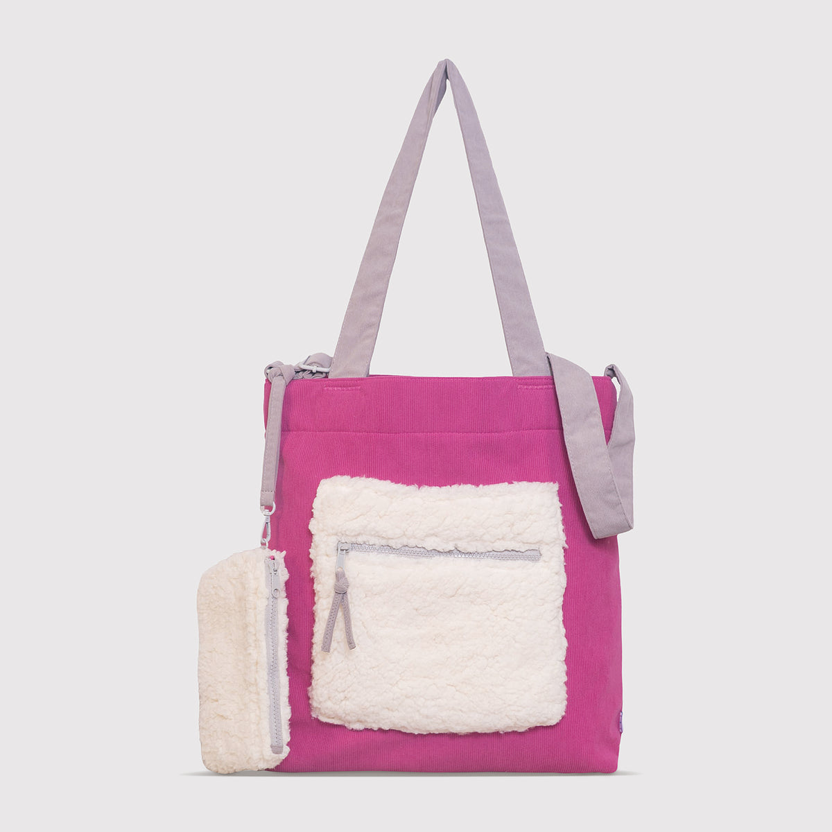 Color Block Tote – Corduroy & Sherpa Bag with Double Pockets + Cozy Coin Purse, Hibisucs