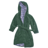 Cozy Switch Robe – Reversible Glow-in-the-Dark & Sherpa Robe for Kids, Green Dino Bones
