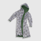Cozy Switch Robe – Reversible Glow-in-the-Dark & Sherpa Robe for Kids, Green Dino Bones