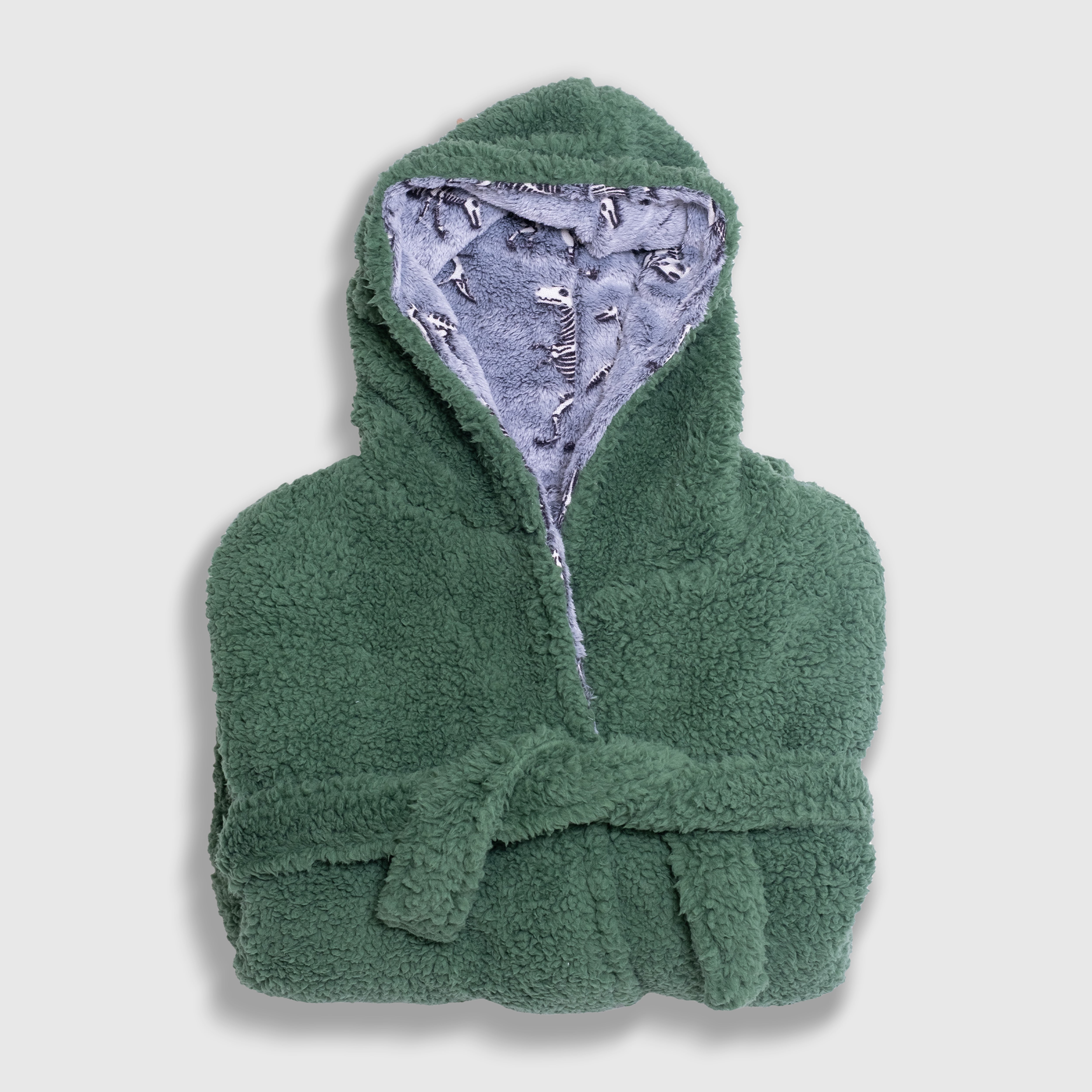 Cozy Switch Robe – Reversible Glow-in-the-Dark & Sherpa Robe for Kids, Green Dino Bones