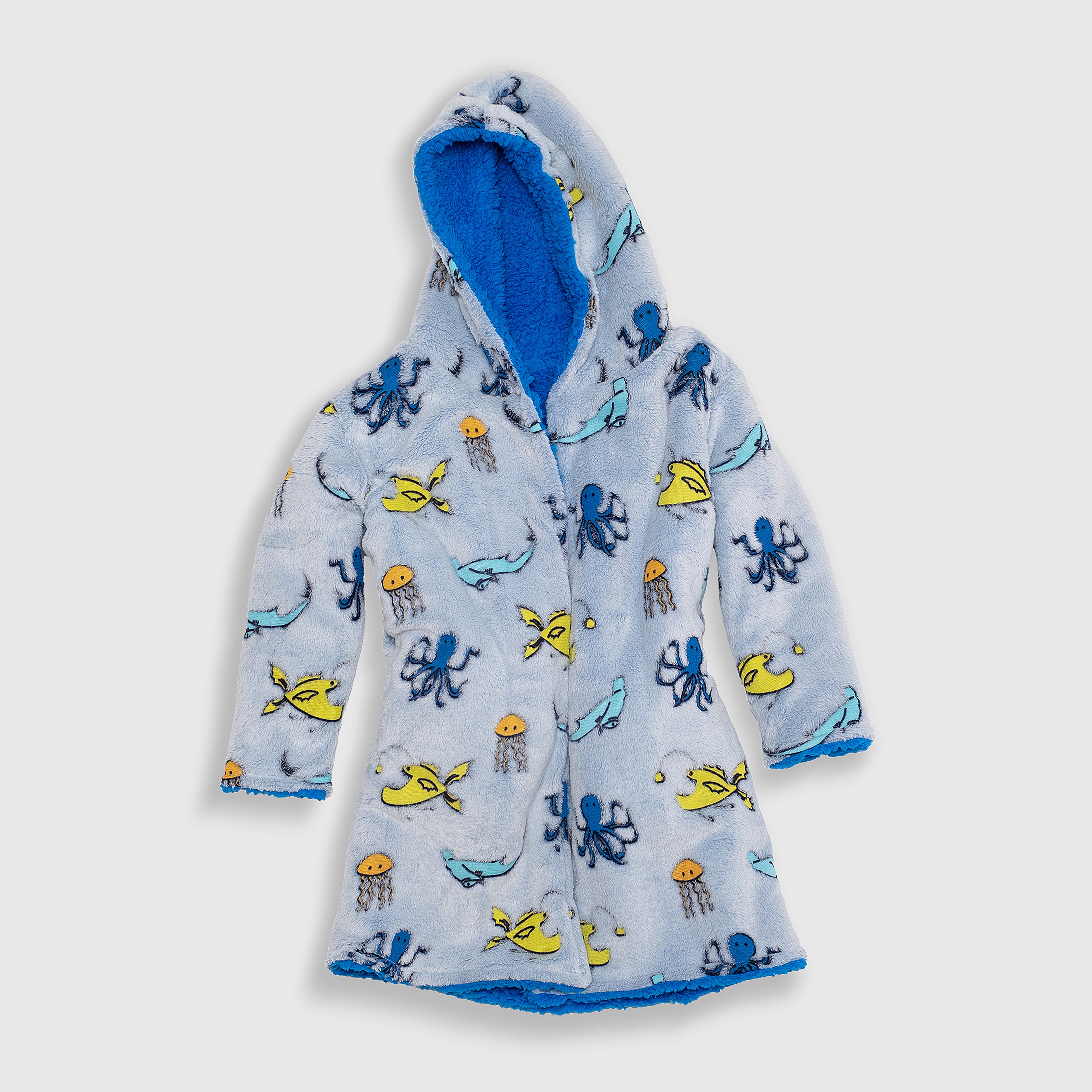 Cozy Switch Robe – Reversible Glow-in-the-Dark & Sherpa Robe for Kids, Sea Critters