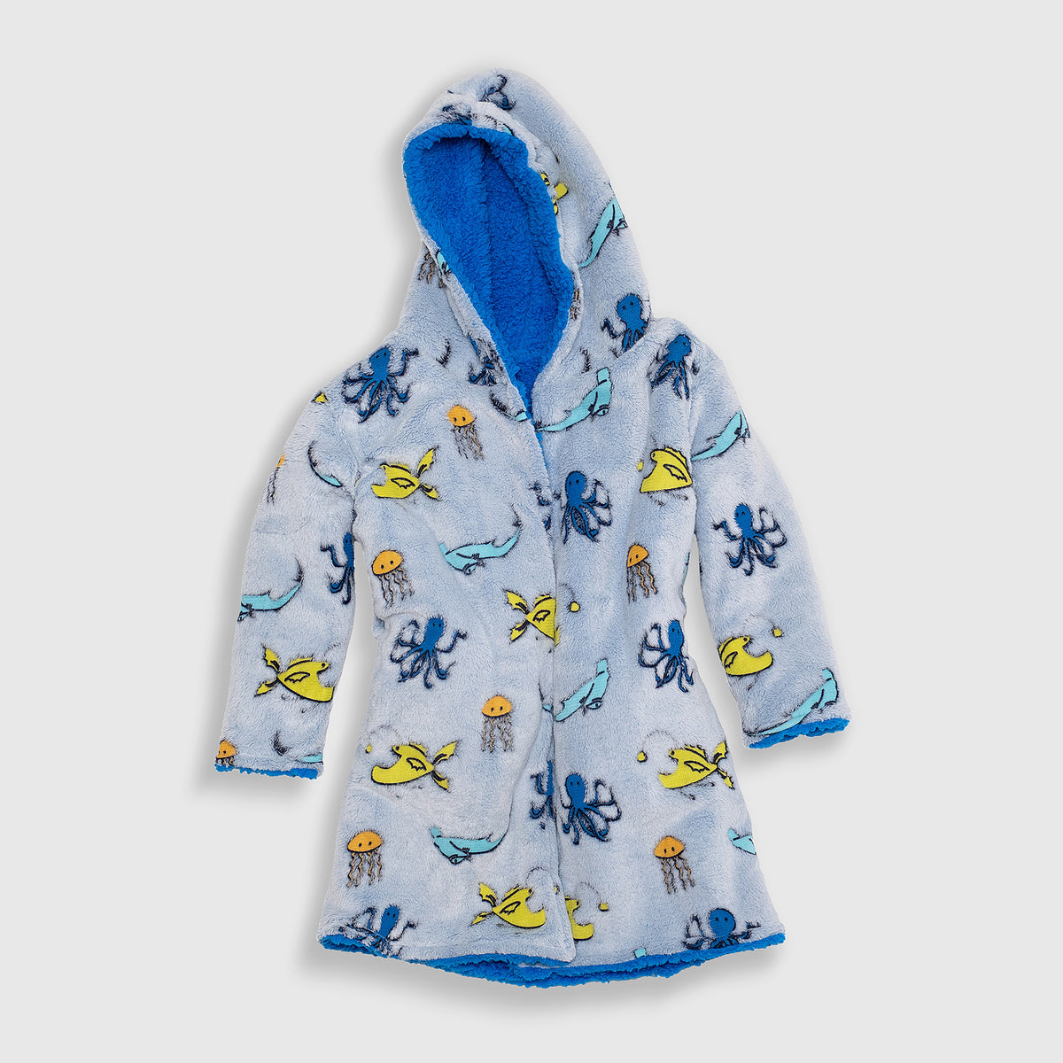 Cozy Switch Robe – Reversible Glow-in-the-Dark & Sherpa Robe for Kids, Sea Critters