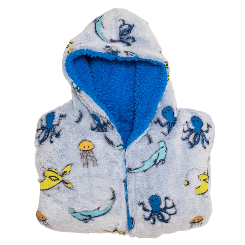 Cozy Switch Robe – Reversible Glow-in-the-Dark & Sherpa Robe for Kids, Sea Critters