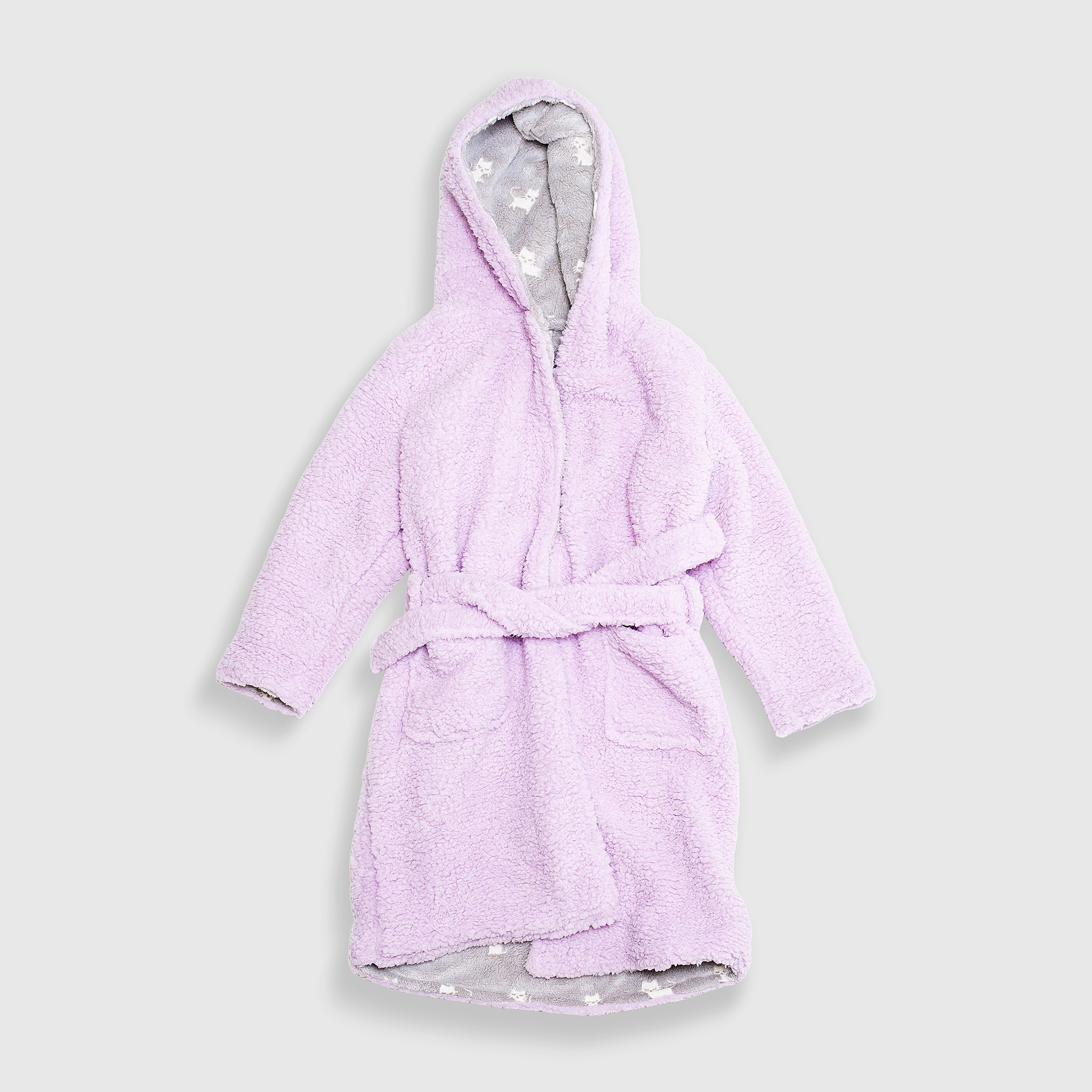 Cozy Switch Robe – Reversible Glow-in-the-Dark & Sherpa Robe for Kids, Orchid Kittens