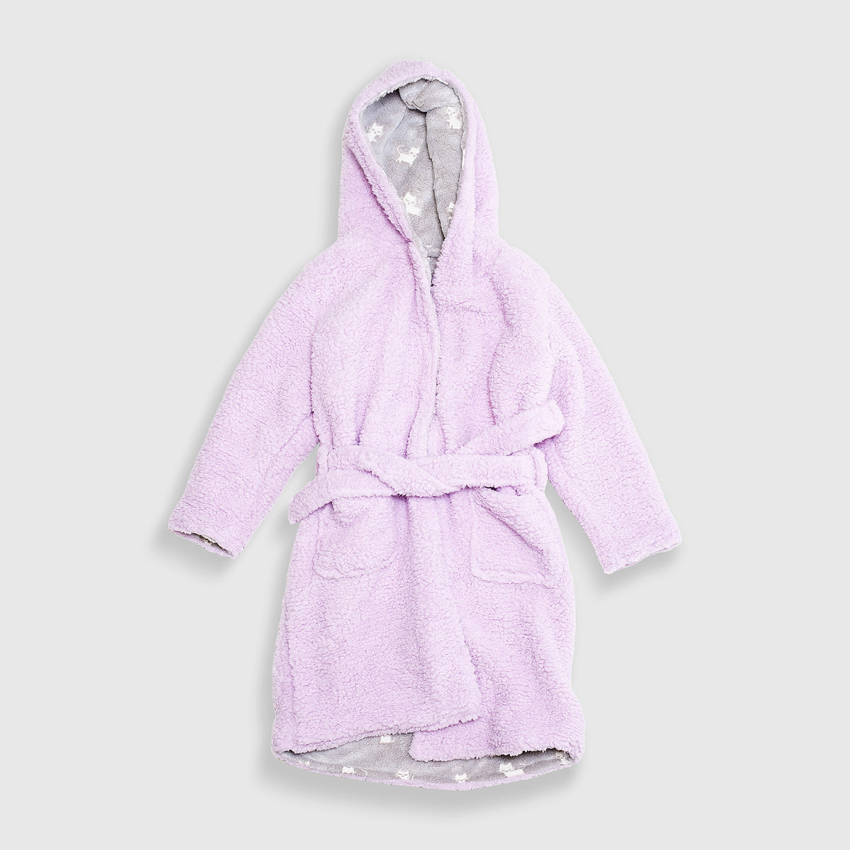 Cozy Switch Robe – Reversible Glow-in-the-Dark & Sherpa Robe for Kids, Orchid Kittens