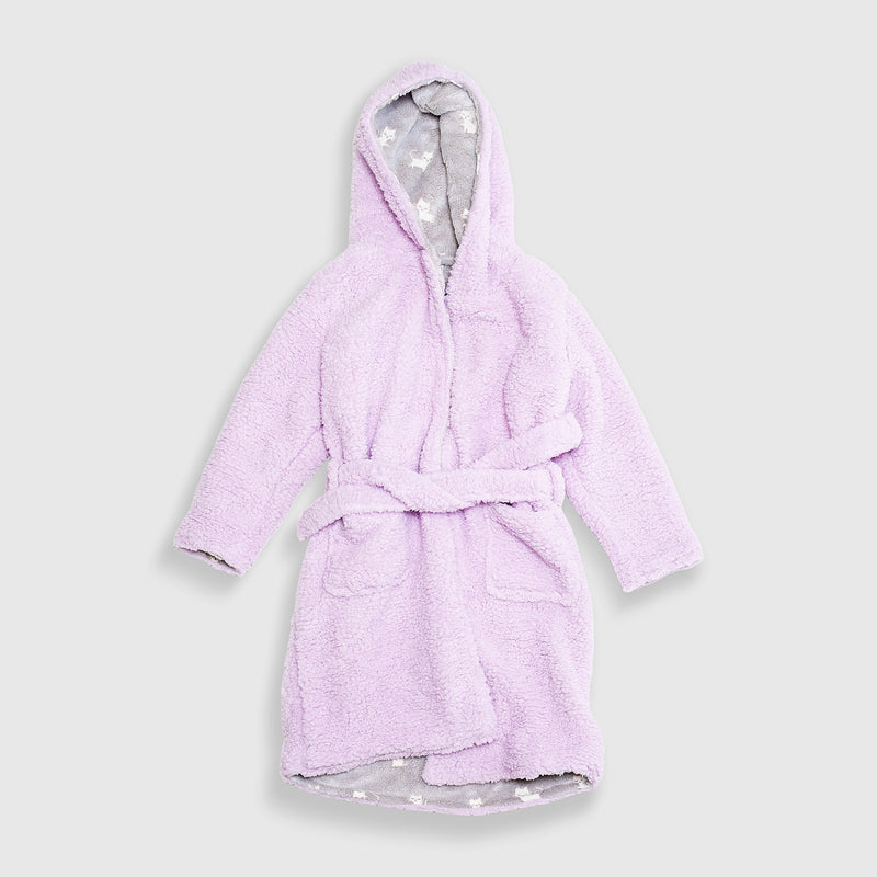 Cozy Switch Robe – Reversible Glow-in-the-Dark & Sherpa Robe for Kids, Orchid Kittens