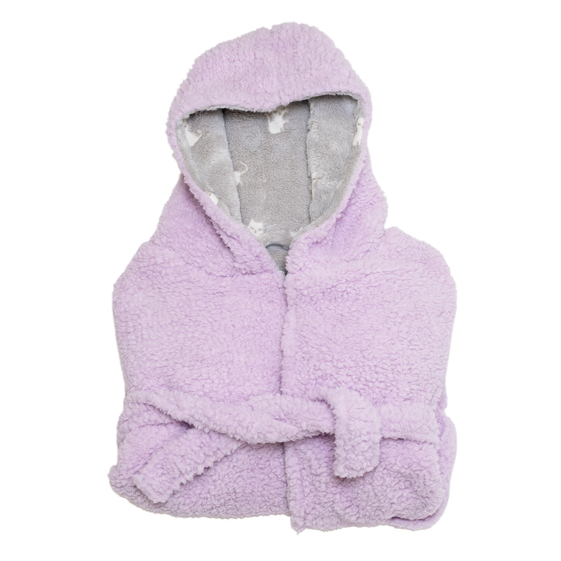 Cozy Switch Robe – Reversible Glow-in-the-Dark & Sherpa Robe for Kids, Orchid Kittens