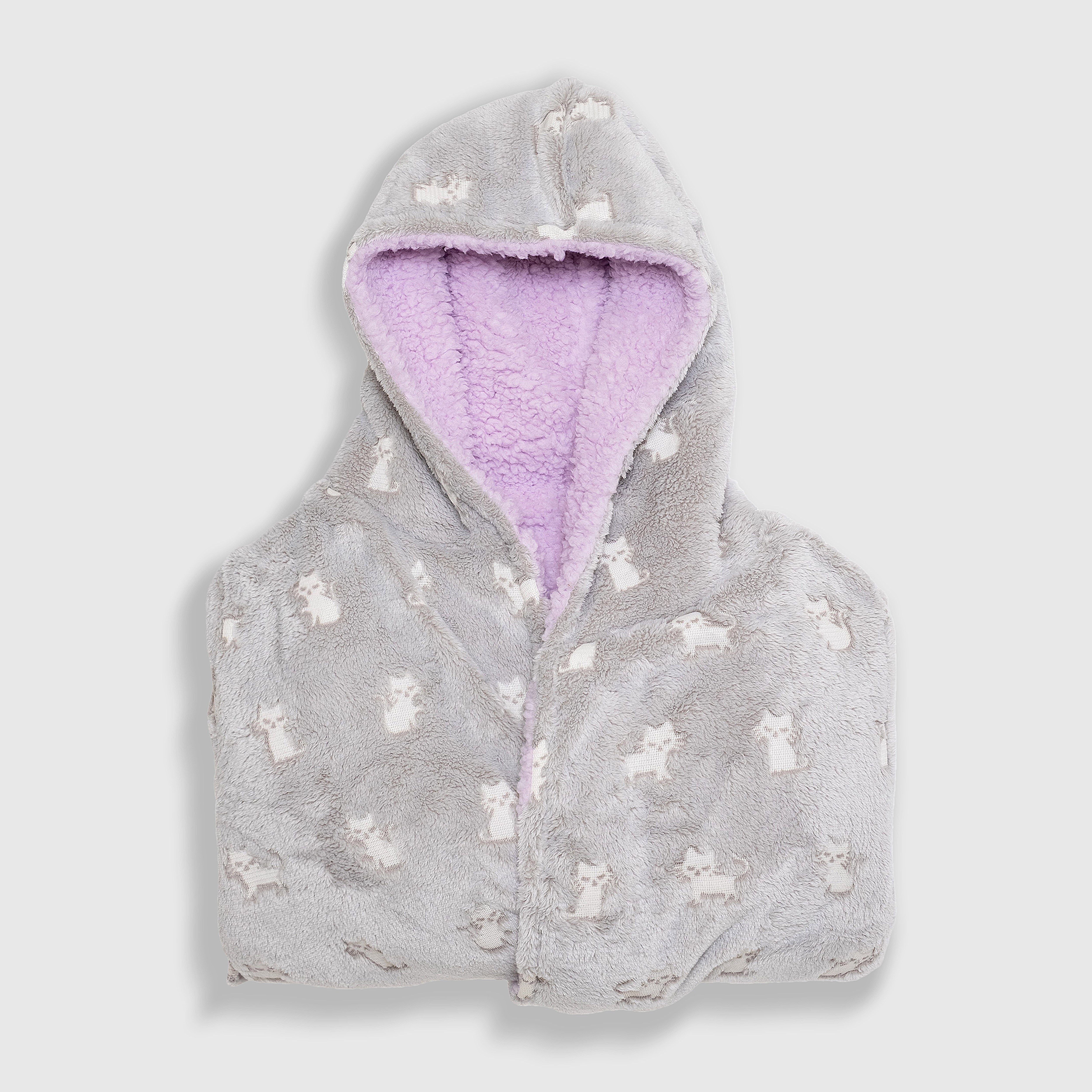 Cozy Switch Robe – Reversible Glow-in-the-Dark & Sherpa Robe for Kids, Orchid Kittens