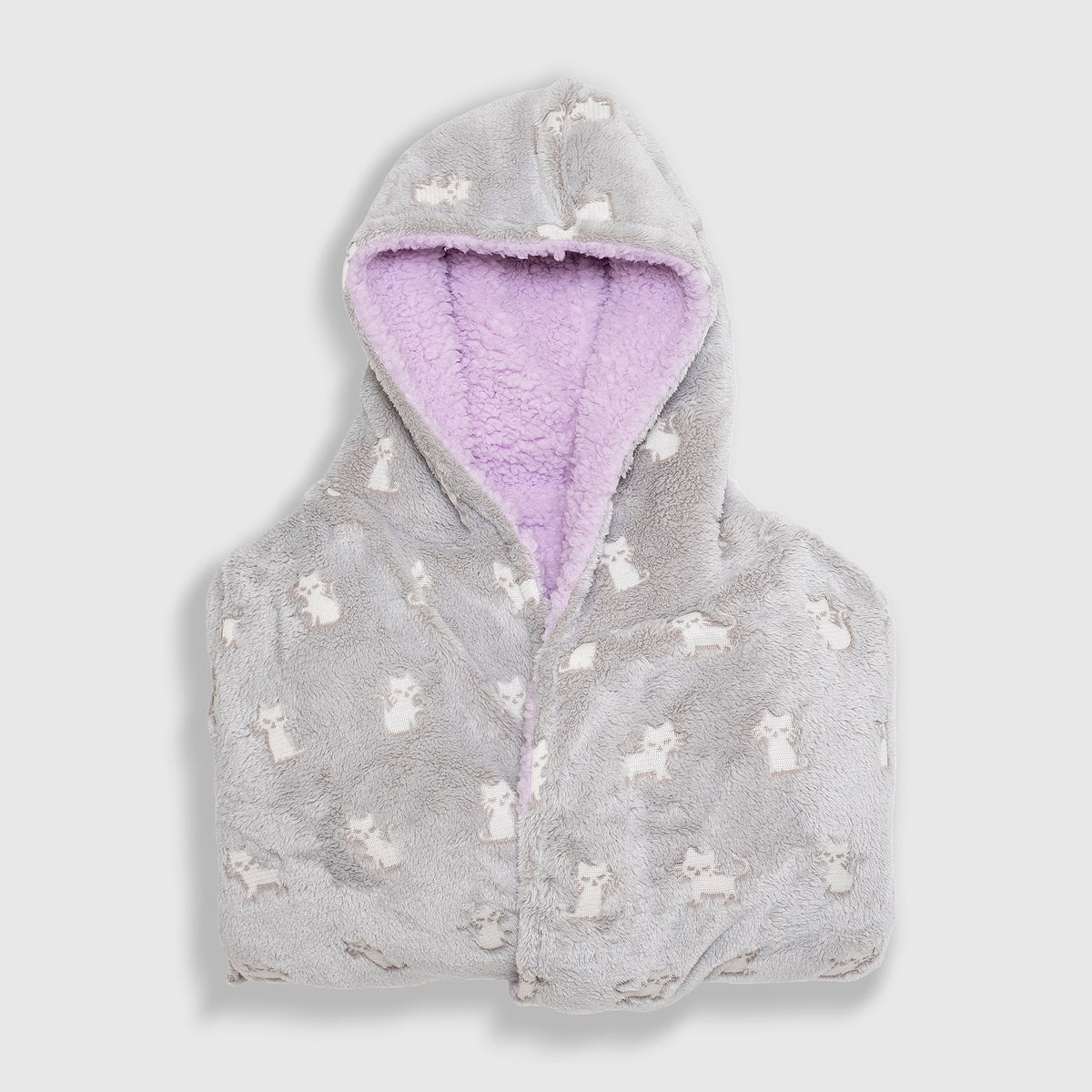 Cozy Switch Robe – Reversible Glow-in-the-Dark & Sherpa Robe for Kids, Orchid Kittens