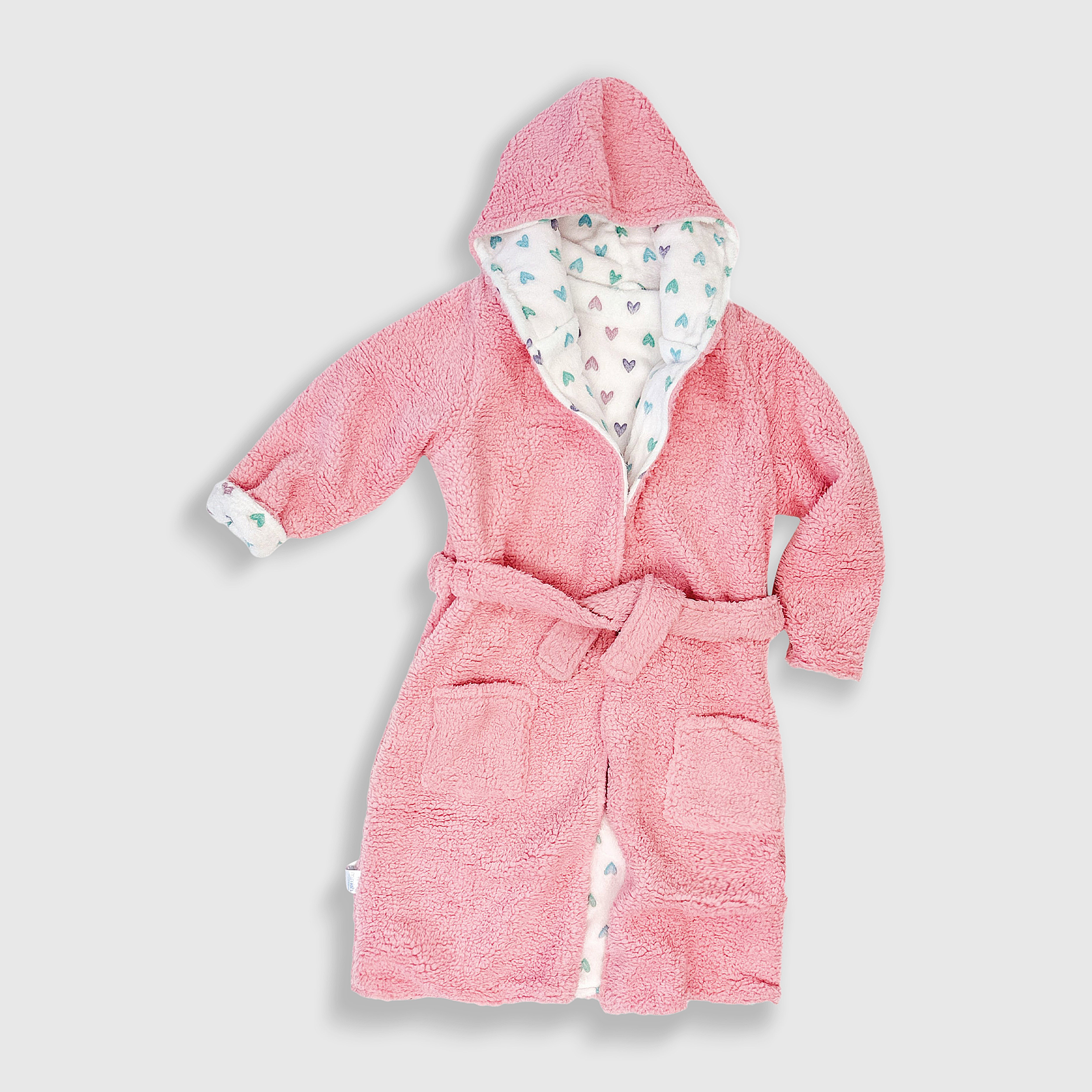 Cozy Switch Robe – Reversible Glow-in-the-Dark & Sherpa Robe for Kids, Pink Hearts