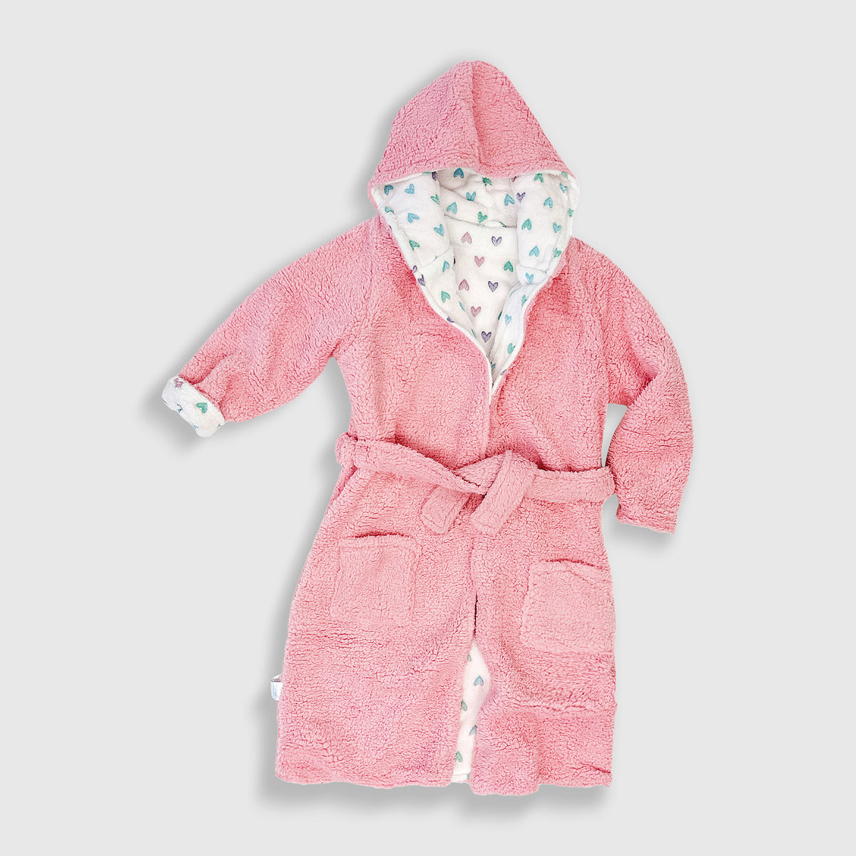 Cozy Switch Robe – Reversible Glow-in-the-Dark & Sherpa Robe for Kids, Pink Hearts